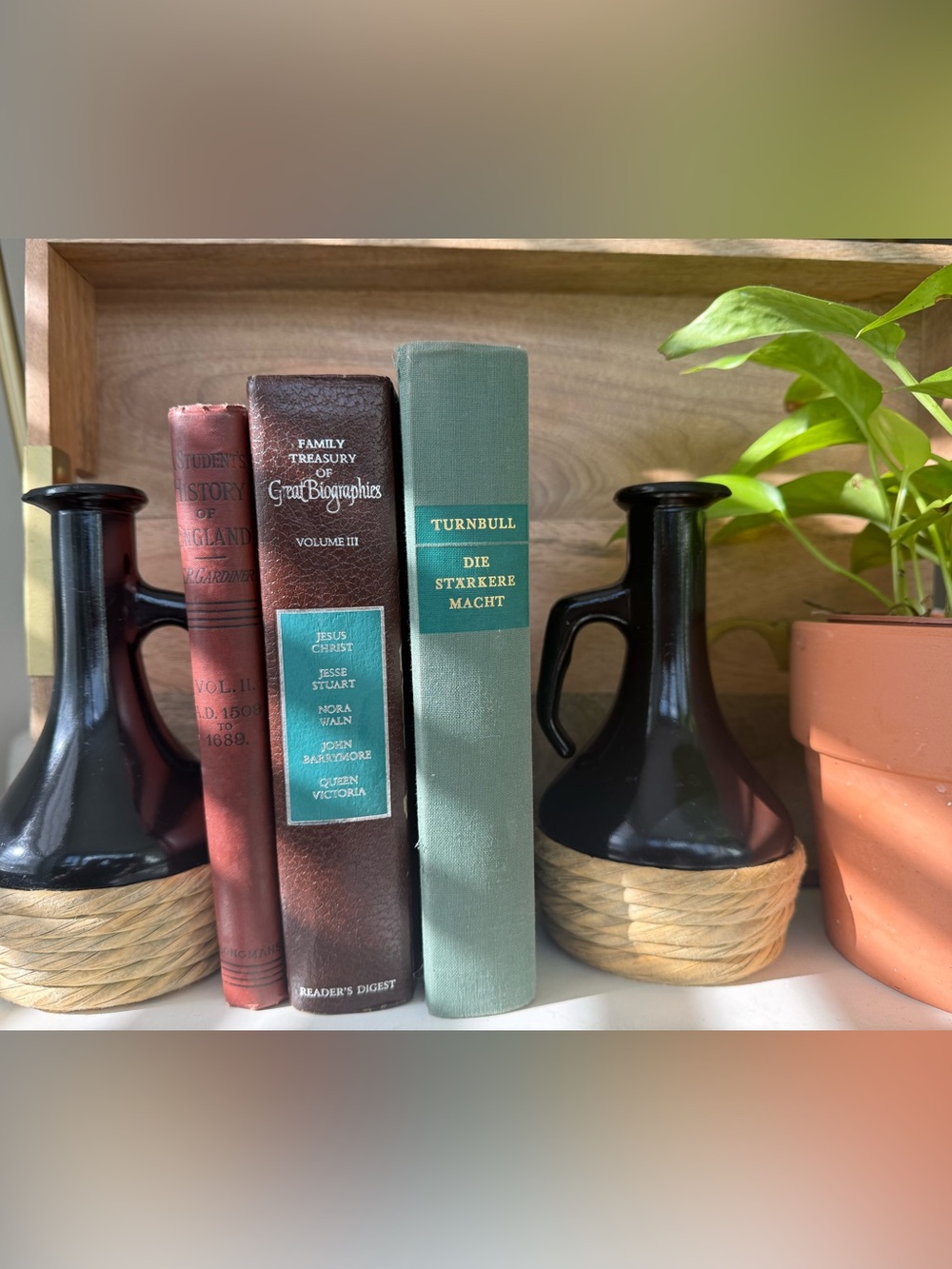 Vintage black and natural fiber carafes or pitchers